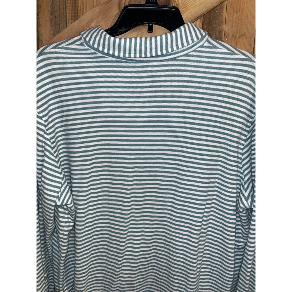 Preppy Lands End Shirt XL Green White Stripe Knit Button Up Long Sleeve Casual - Picture 12 of 15